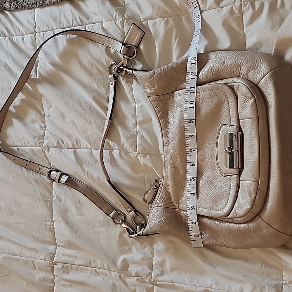 Coach Beige Leather Shoulder Bag with Silver Hardware